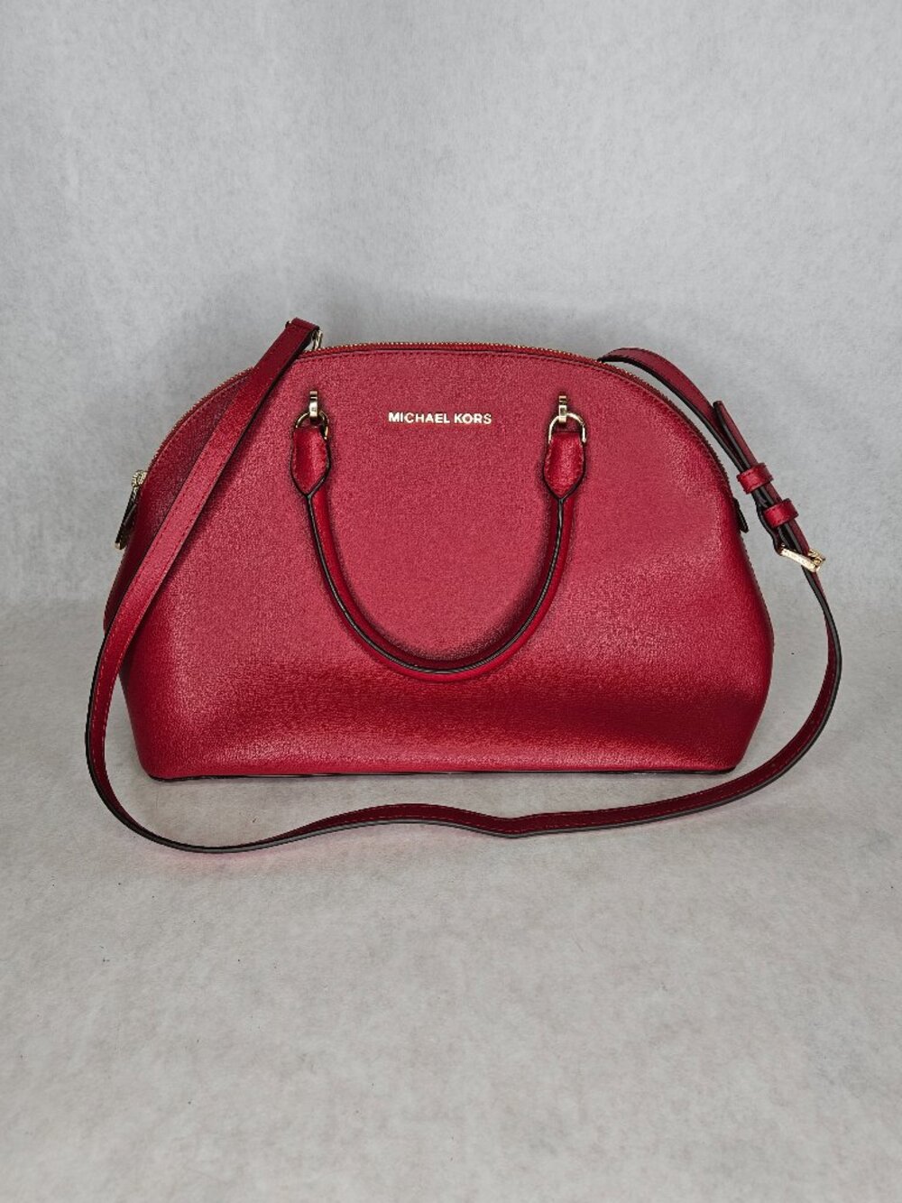 Michael Kors Red Rose Dome Satchel Crossbody Handbag Purse